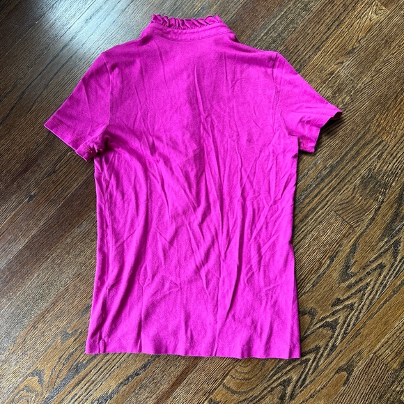 Tory Burch Ruffle Collar Logo Button Down in Fuchsia/Pink/Purple Medium - Picture 8 of 8